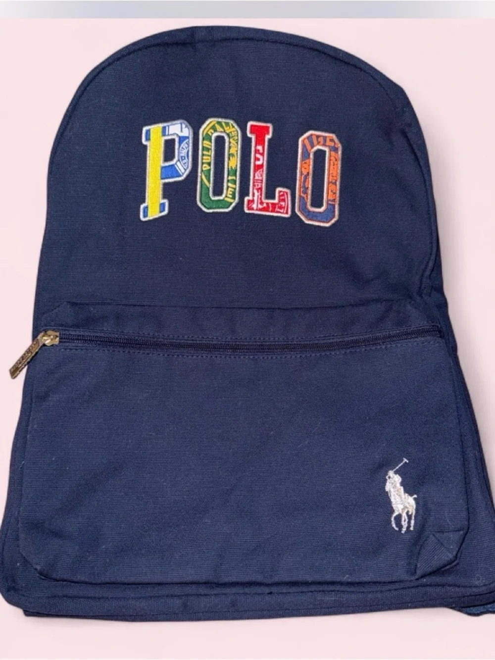 Polo by Ralph Lauren Navy Canvas Backpack with Multicolor POLO Lettering